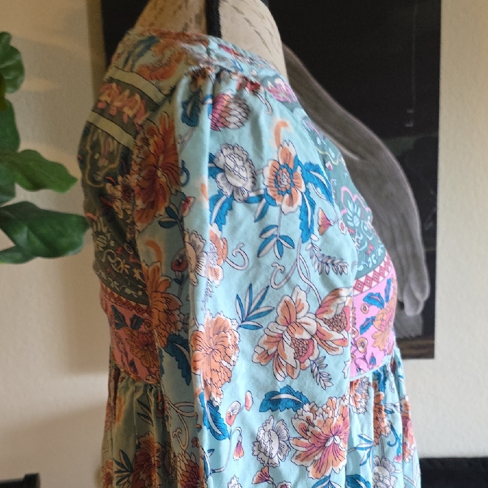 R. Vivimos Gorgeous Revolve Floral Bohemian Summer Dress in Blue and Pink - Picture 5 of 8